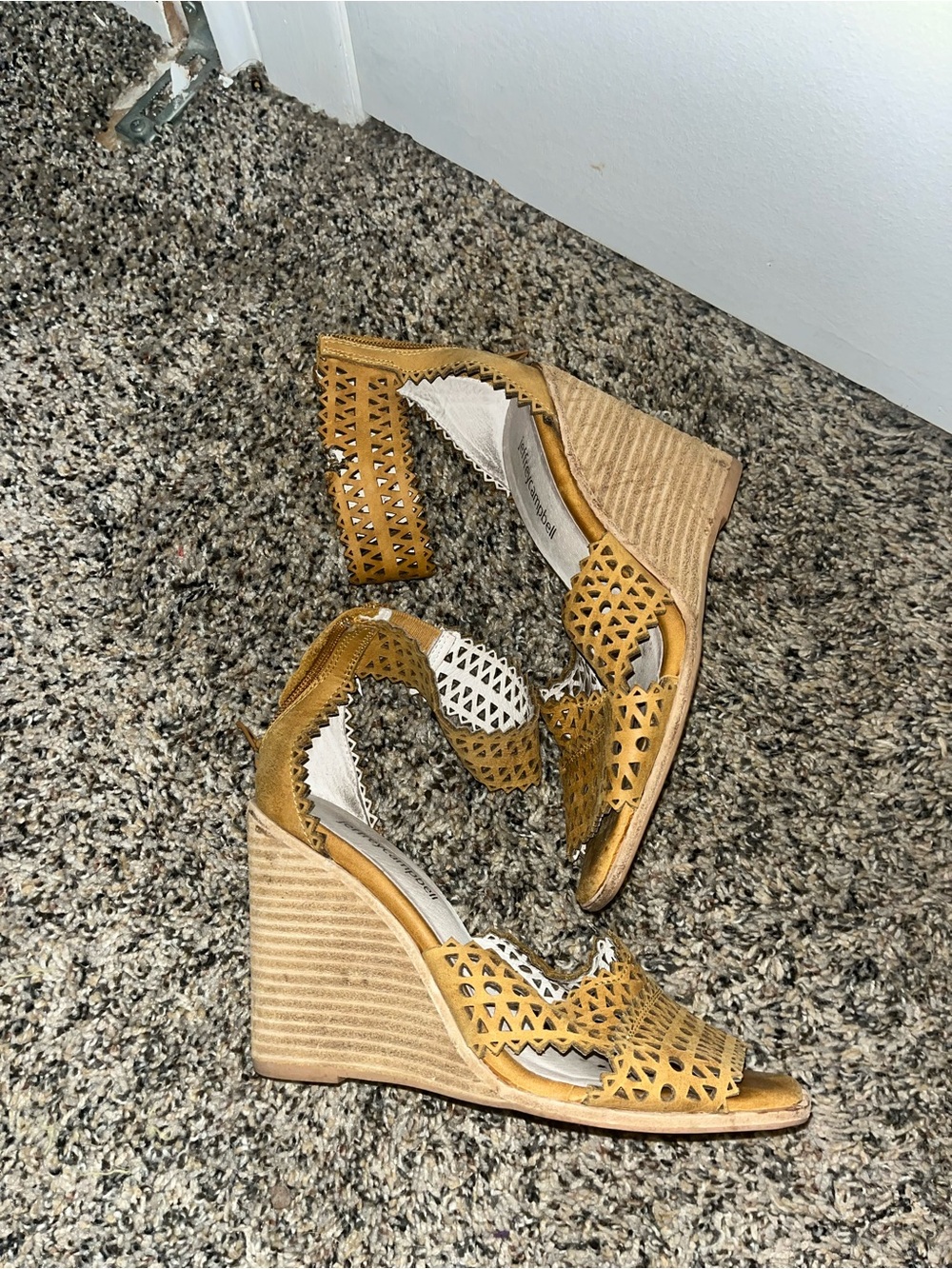 Jeffrey Campbell Tan Laser-Cut Wedge Sandals